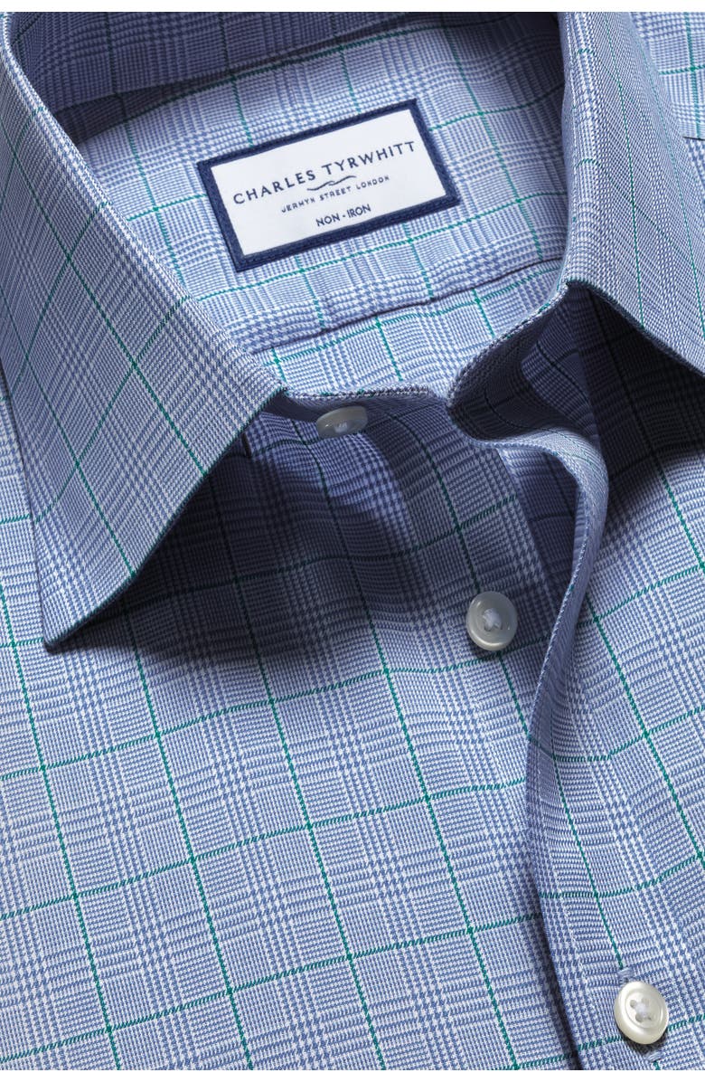 Charles Tyrwhitt Prince Of Wales Check Non-Iron Twill Slim Fit Shirt Single Cuff, Alternate, color, Indigo Blue