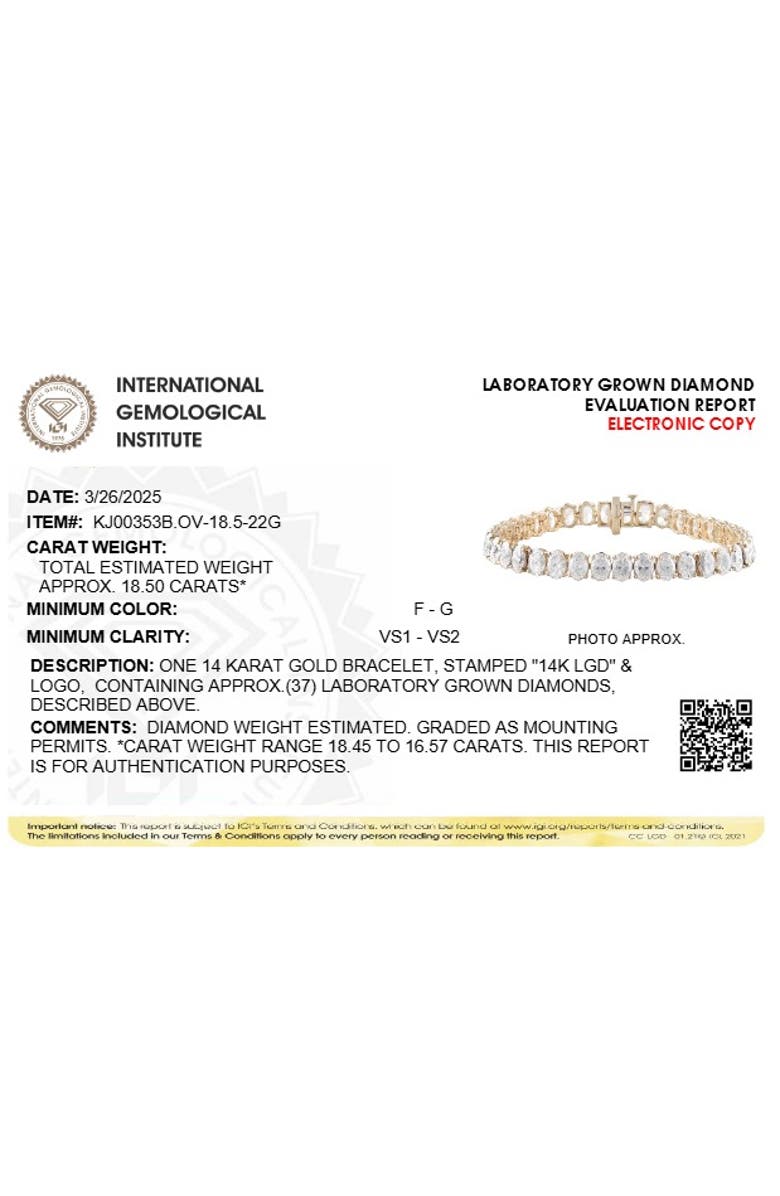 Haus of Brilliance IGI Certified 14K Yellow Gold 18 1/2 Cttw Oval Cut Lab Grown Diamond Tennis Bracelet, Alternate, color, Yellow Gold
