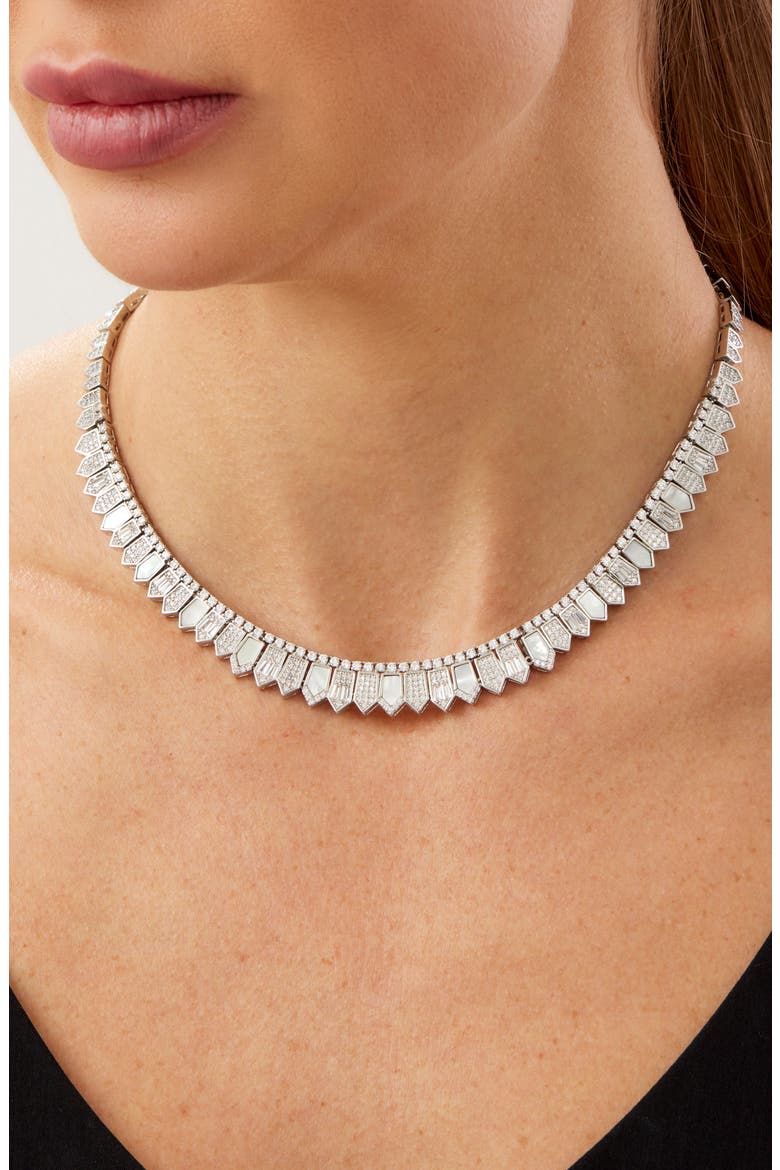 Mother of Pearl & Cubic Zirconia Collar Necklace, Alternate, color, WHITE