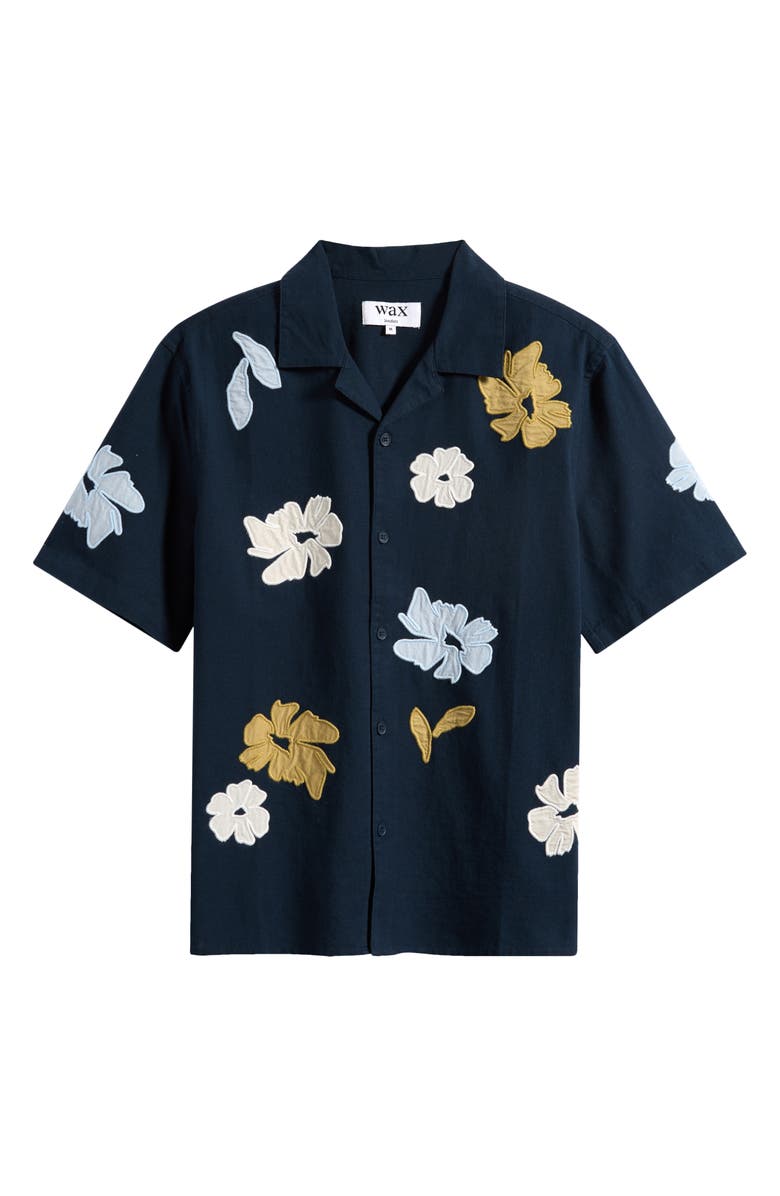 Wax London Didcot Floral Cotton & Linen Camp Shirt, Main, color, Navy / Multi