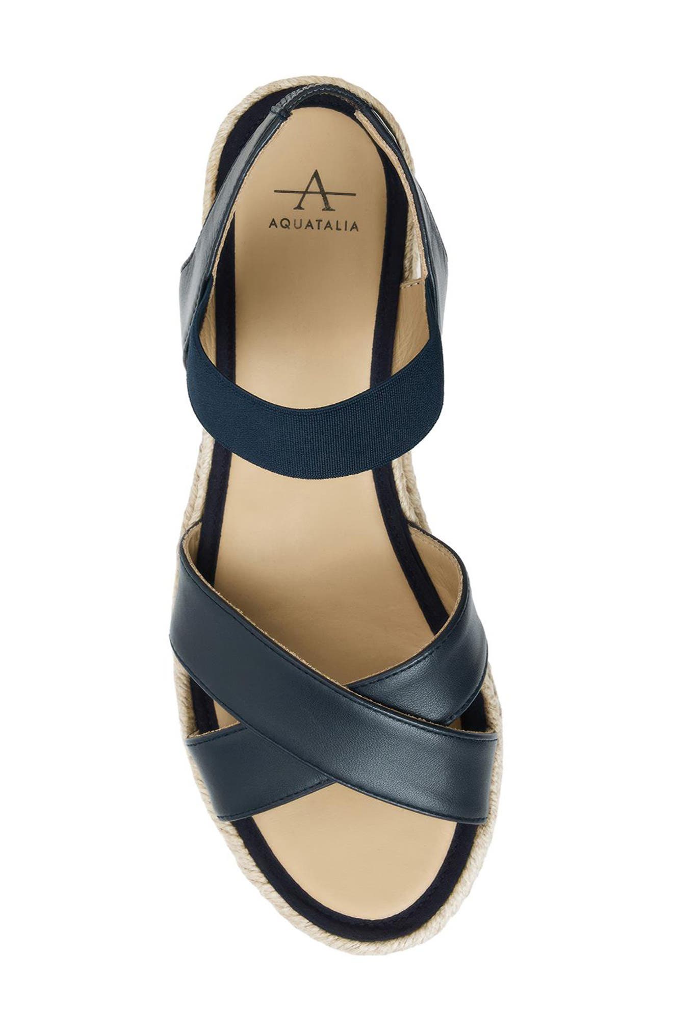 Almeria Weatherproof Slingback Espadrille Platform Wedge Sandal, Alternate, color, NAVY LEATHER