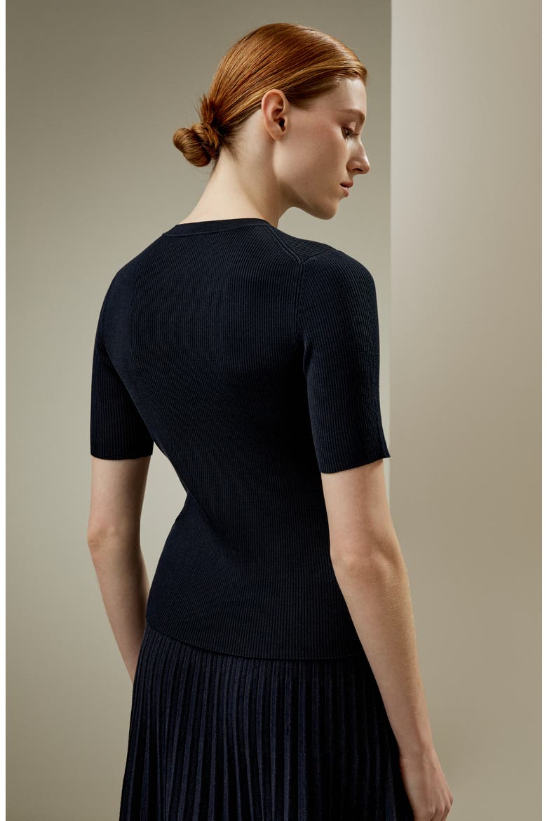 Women's Essential Silk Knit Top, Alternate, color, Navy Blue