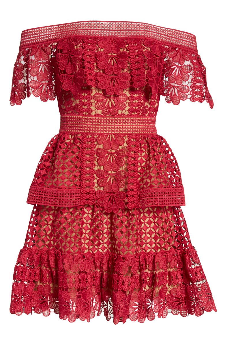 Self-Portrait Off the Shoulder Guipure Lace Dress, Alternate, color,