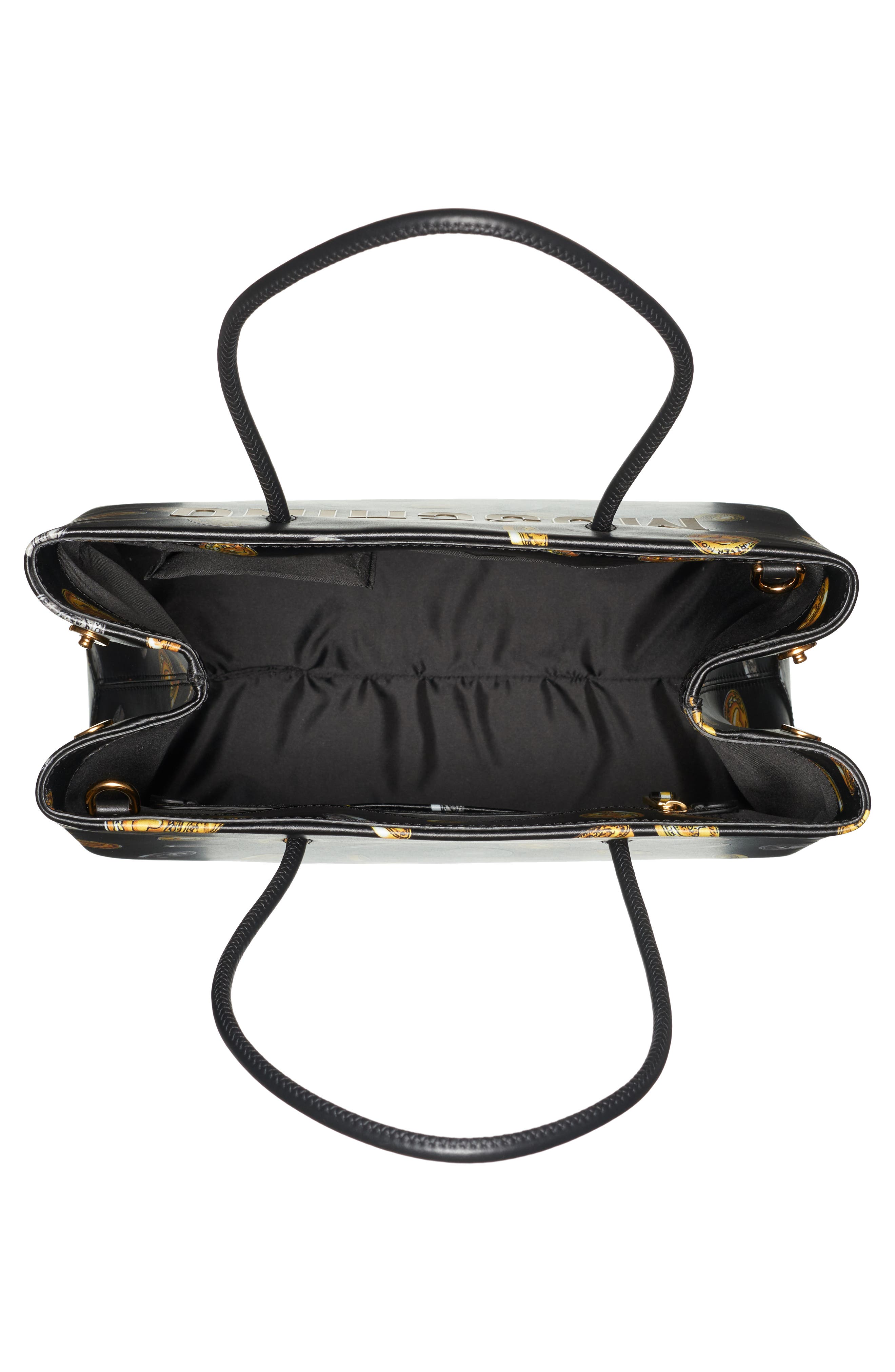 Moschino Logo Coin Print Faux Leather Tote, Alternate, color, 