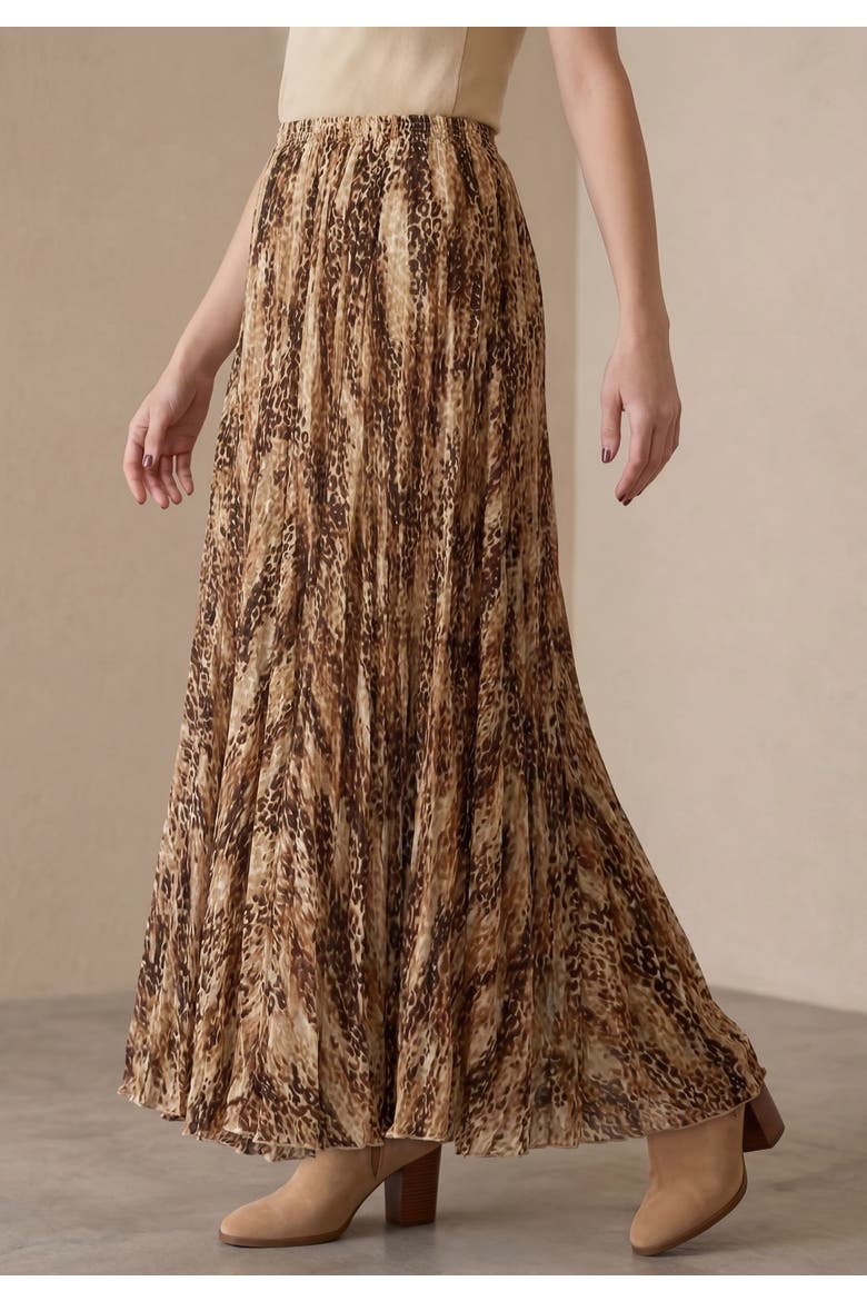 Flowing Crinkled Maxi Skirt, Alternate, color, BROWN SHADOW CHEETAH