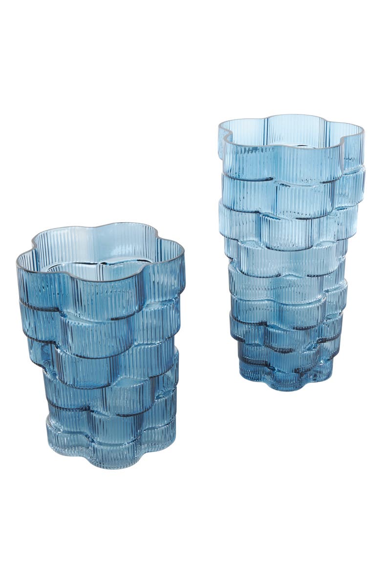 GINGER BIRCH STUDIO Set of 2 Ribbed Glass Vases, Alternate, color, Blue