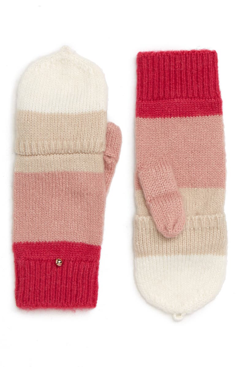 kate spade new york brushed knit colorblock pop top mittens, Alternate, color, 