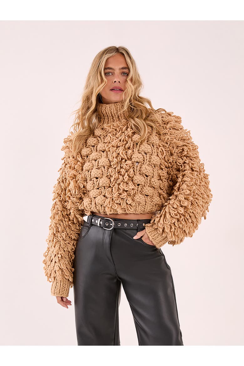 High Neck Cropped Sweater, Main, color, Tan