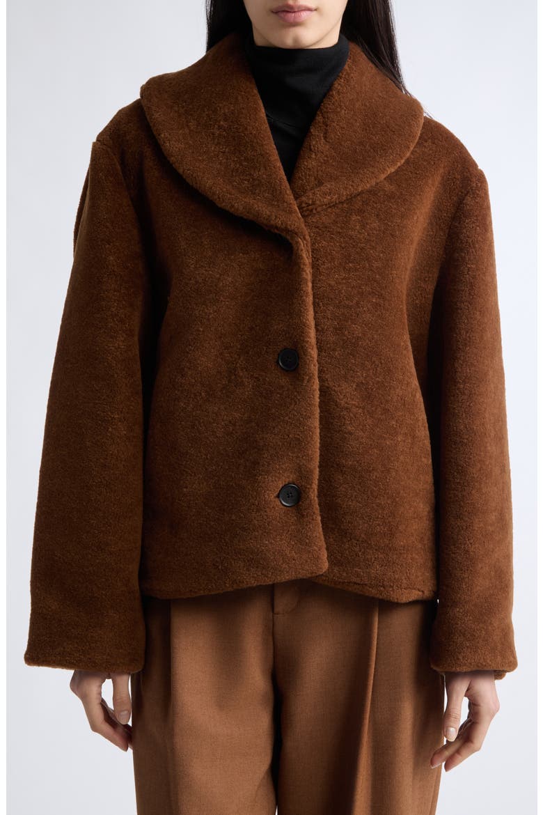 Marlie Shawl Collar Plush Wool Jacket, Main, color, GINGER