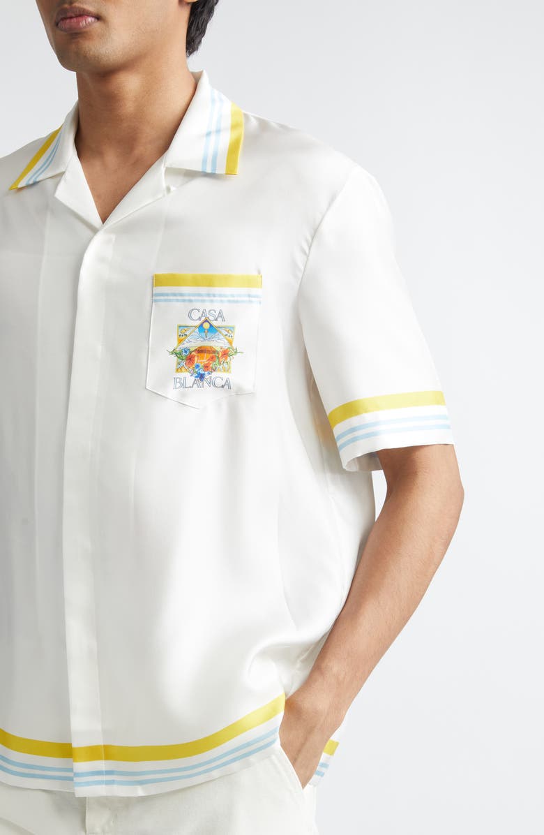 Casablanca Tennis Landscape Print Silk Twill Camp Shirt, Alternate, color, Silk Twill