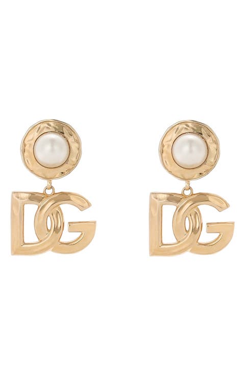 DG Logo Imitation Pearl Clip-On Earrings