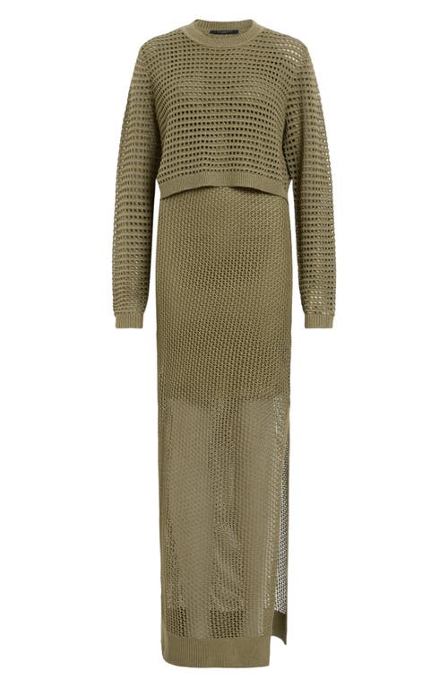Allsaints Womens Miro Long-sleeve Knitted Maxi Dress Fir Green In Fir Green