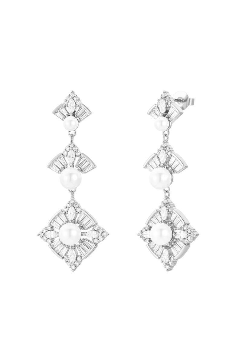 Untamed Petals Margaux Pearl Drop Earrings, Main, color, Silver