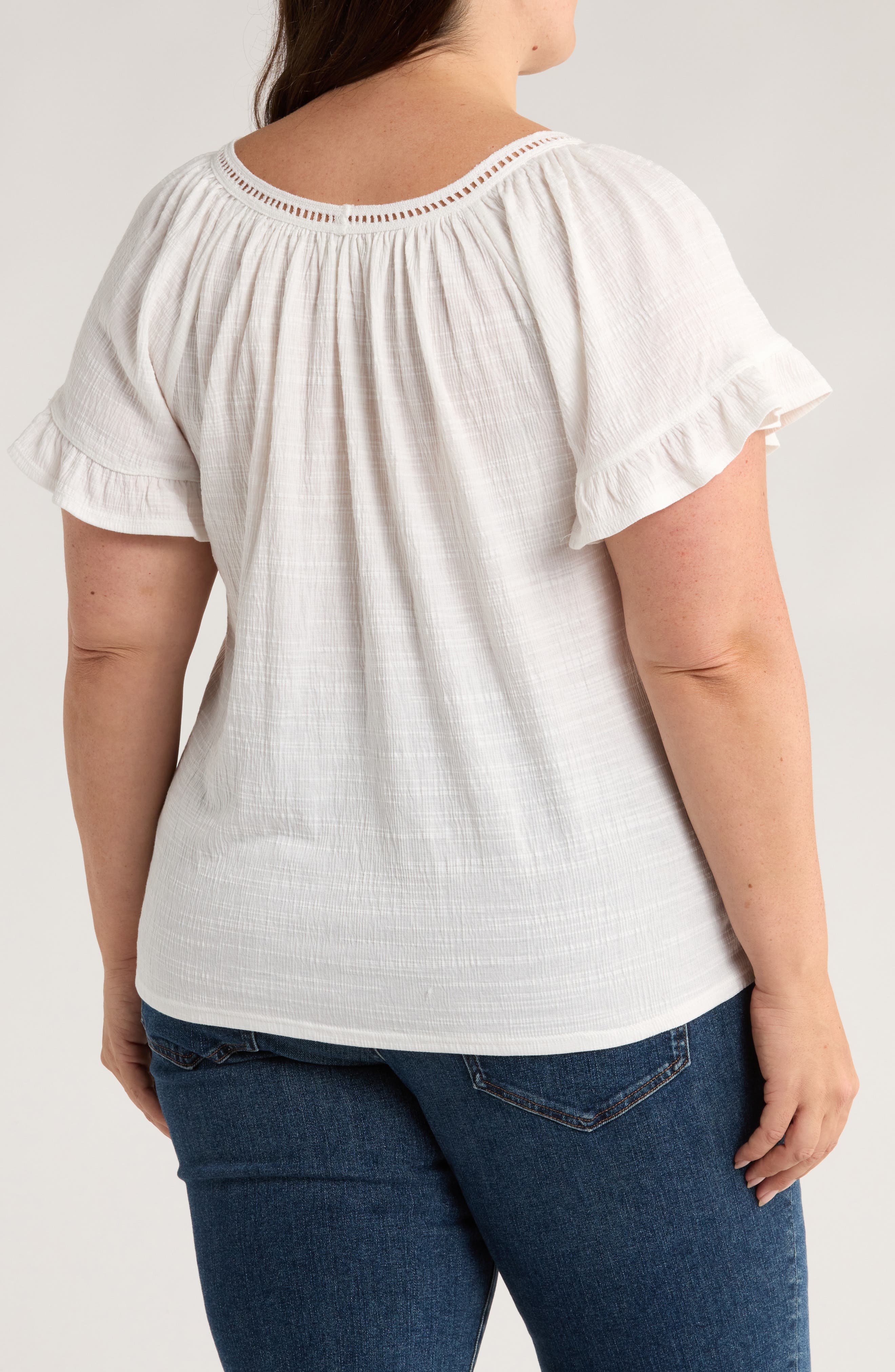 Embellished Yoke Flutter Sleeve Top - image 2