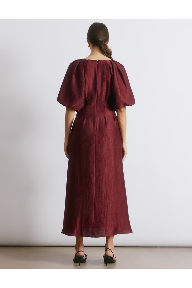 Crinkle Satin Short Sleeve Midi Dress, Alternate, color, Burgundy