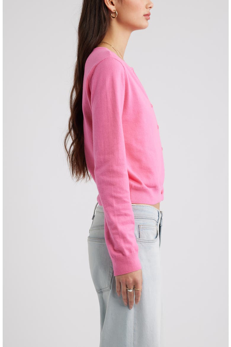 Crewneck Cotton Blend Cardigan, Alternate, color, PINK AZALEA