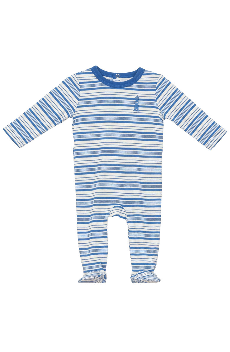Whipped Cocoa Striped Lighthouse Long Sleeve Footed Romper, Main, color, Blue