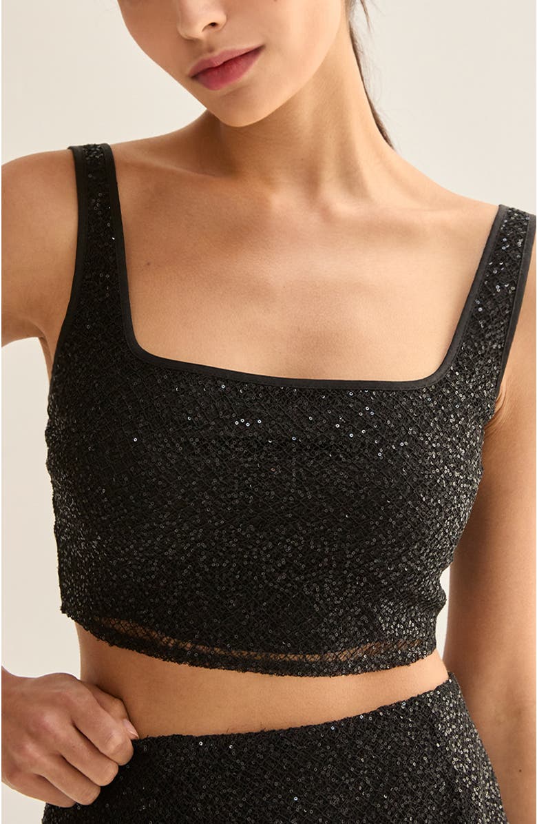 CRESCENT Beaded Crop Top, Main, color, Black