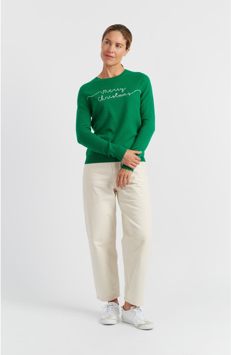 Chinti & Parker Wool-Cashmere Merry Christmas Sweater, Alternate, color, Jolly Green