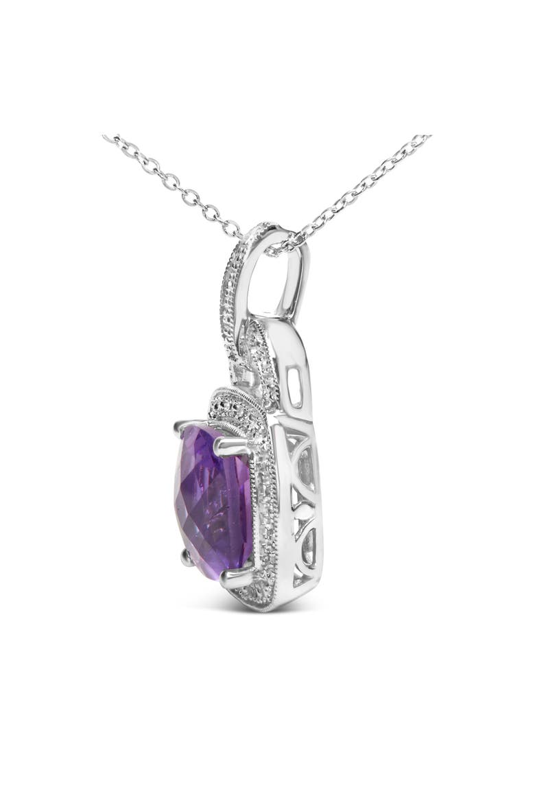 Silver 10X10 MM Cushion Purple Amethyst and Diamond Accent Halo Pendant Necklace, Alternate, color, White