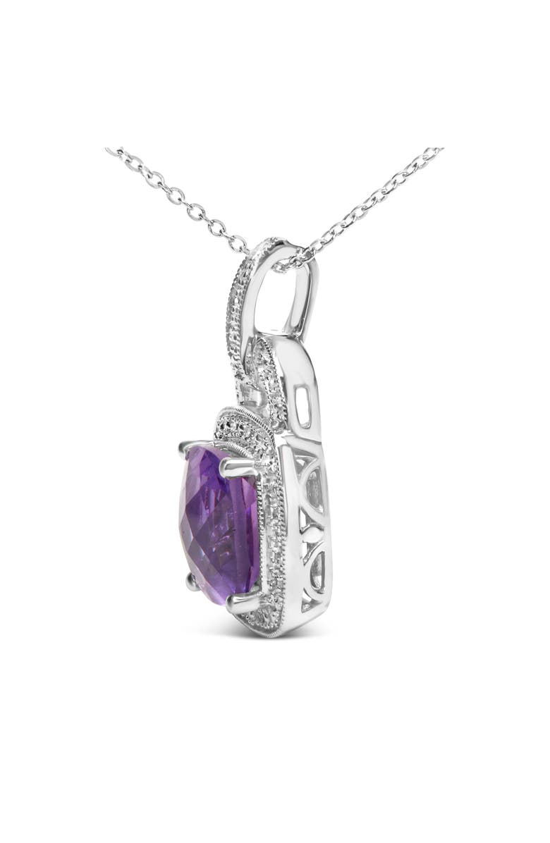Haus of Brilliance Silver 10X10 MM Cushion Purple Amethyst and Diamond Accent Halo Pendant Necklace, Alternate, color, White