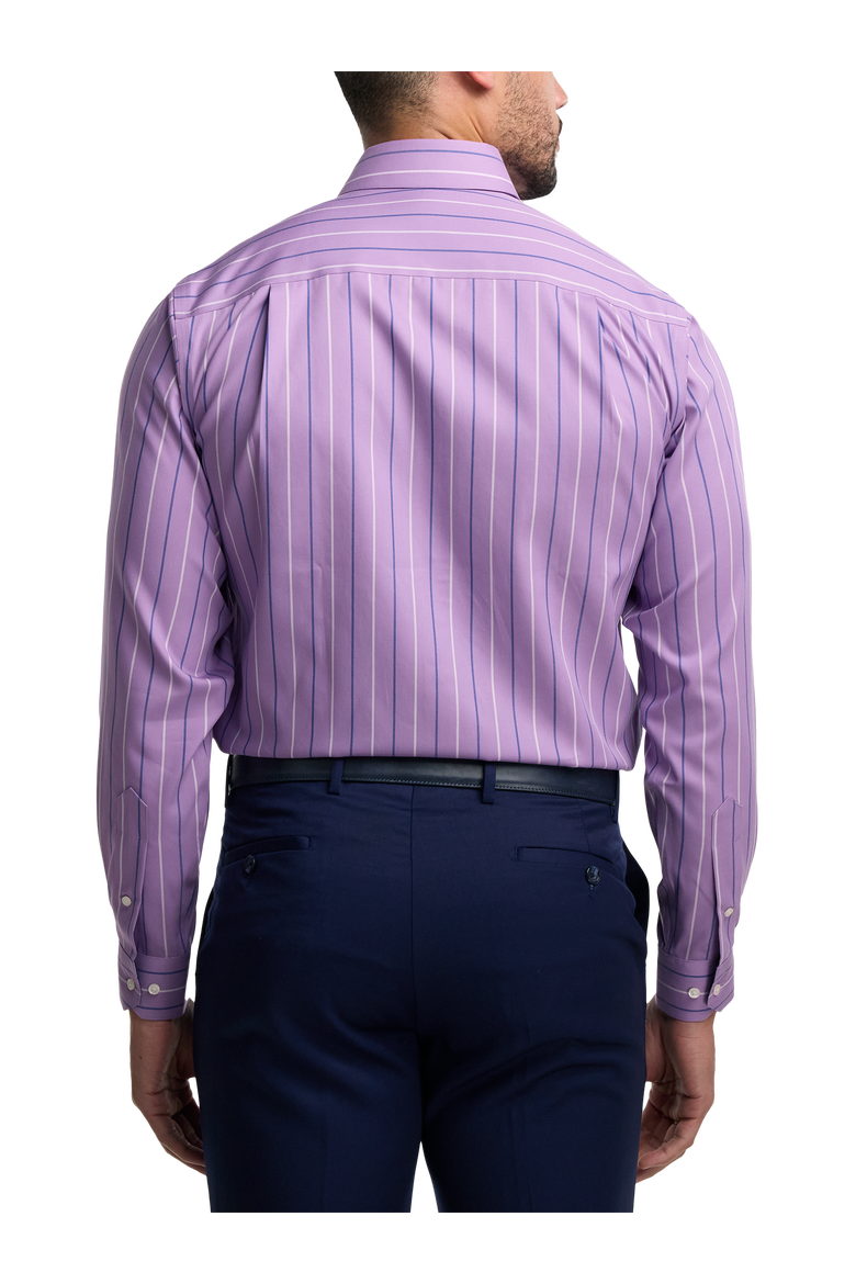 Cotton Point Collar Pinpoint Tailored Contrast Trim Button Cuff Long Sleeve, Alternate, color, Purple