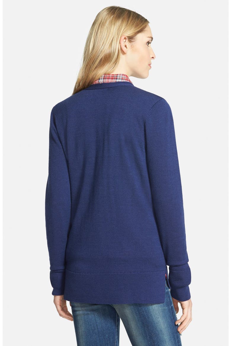 Lightweight V-Neck Cardigan, Alternate, color, NAVY POINTELLE STITCH
