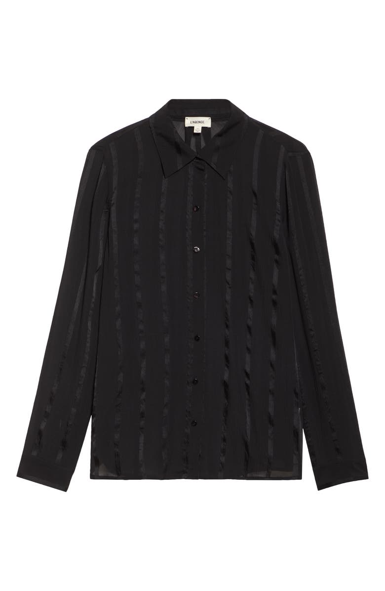 L'AGENCE Argo Silk Button-Up Shirt, Alternate, color, Black Pinstripe