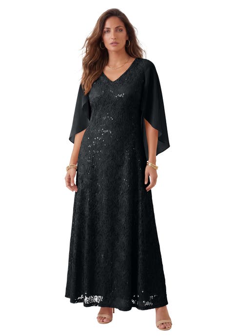 Plus Size Allover Lace Gown With Capelet (plus)