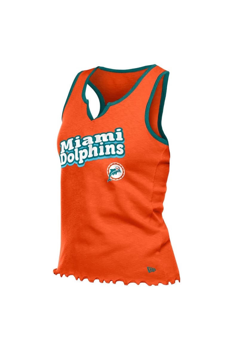 Women's New Era  Orange Miami Dolphins Lettuce Hem Notch Neck Tri-Blend Tank Top, Alternate, color, Orange