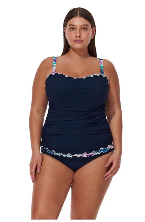 Gottex Canva Plus Size Shirred Underwire Tankini Top In Blue