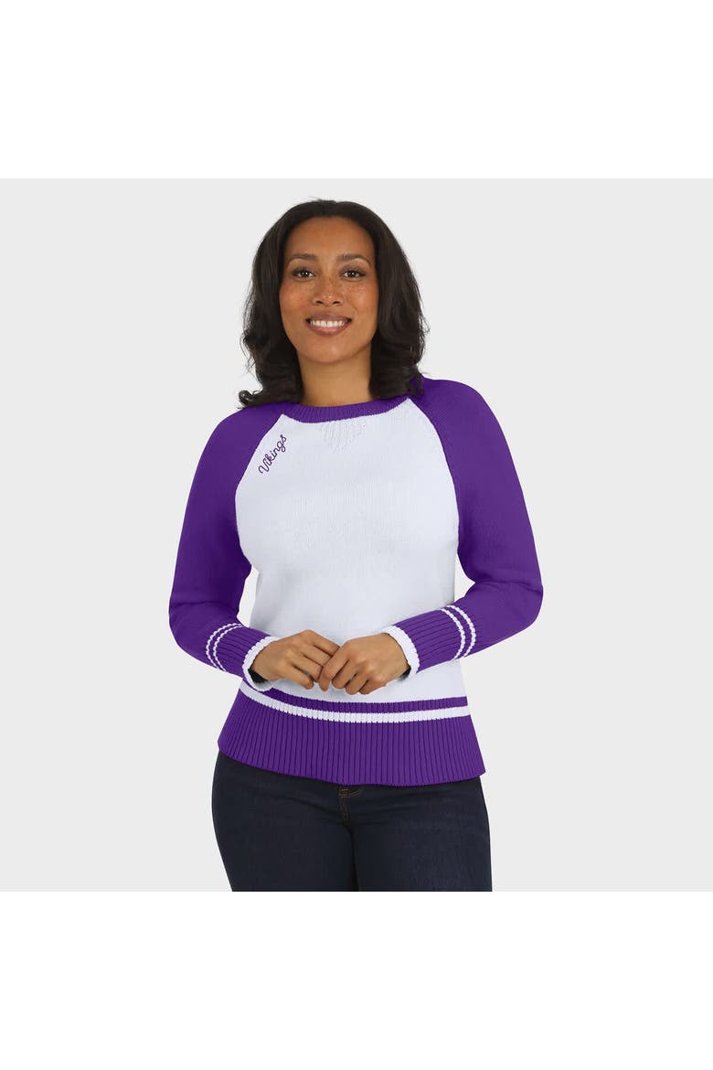 Women's WEAR by Erin Andrews White/Purple Minnesota Vikings Colorblock Raglan Sweater, Alternate, color, White