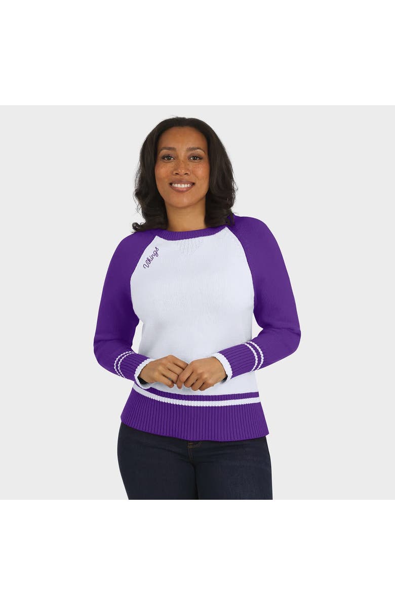 WEAR by Erin Andrews Women's WEAR by Erin Andrews White/Purple Minnesota Vikings Colorblock Raglan Sweater, Alternate, color, White