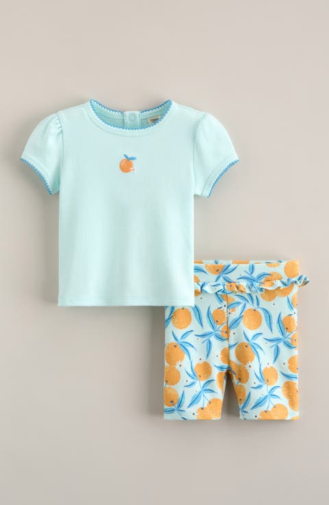 Puff Sleeve Cotton T-Shirt & Ruffle Shorts Set (Baby)