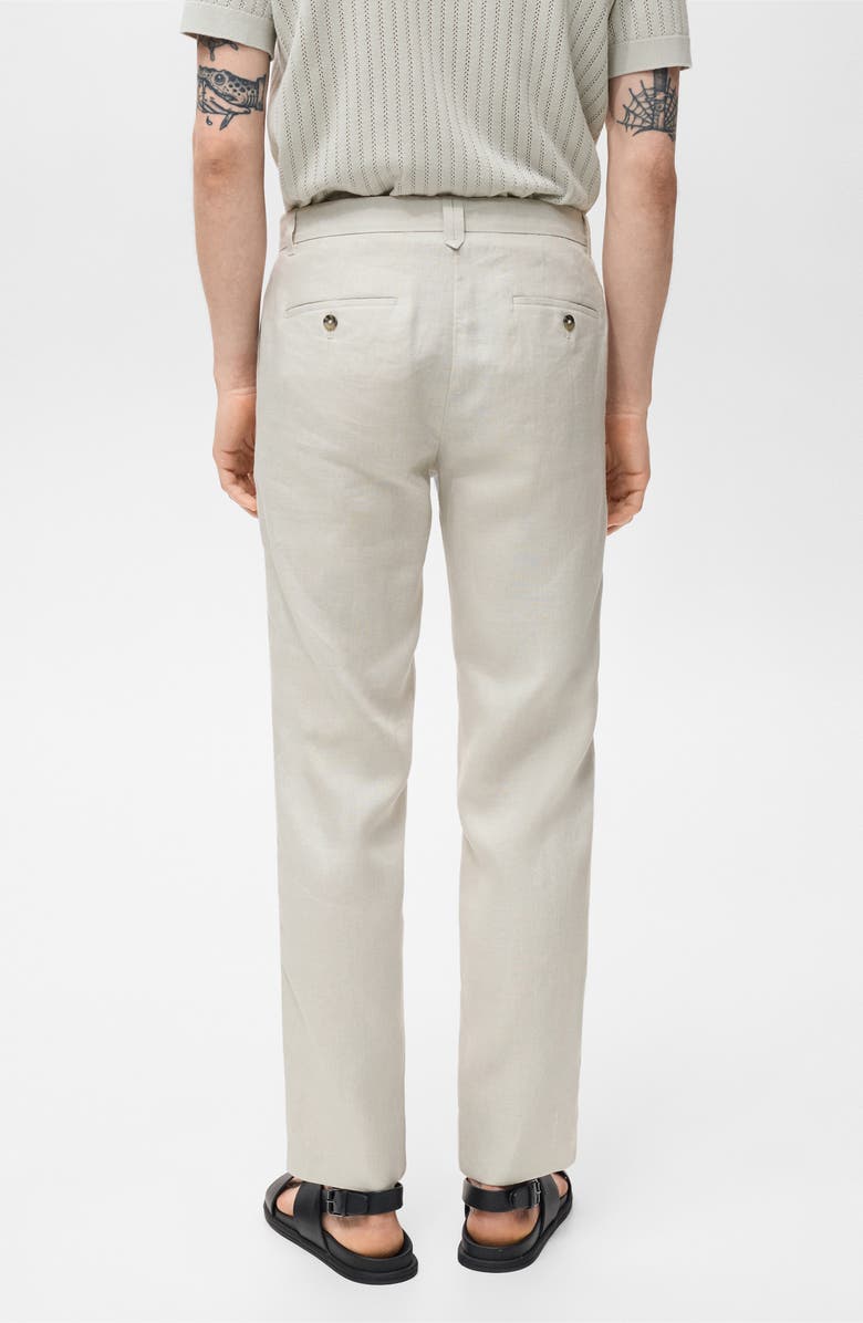 MANGO Slim Fit Flat Front Linen Pants, Alternate, color, Sand