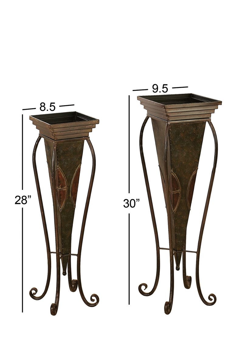 WILLOW ROW Brown Metal Indoor & Outdoor Planter with Scroll Stand - Set of 2, Alternate, color,