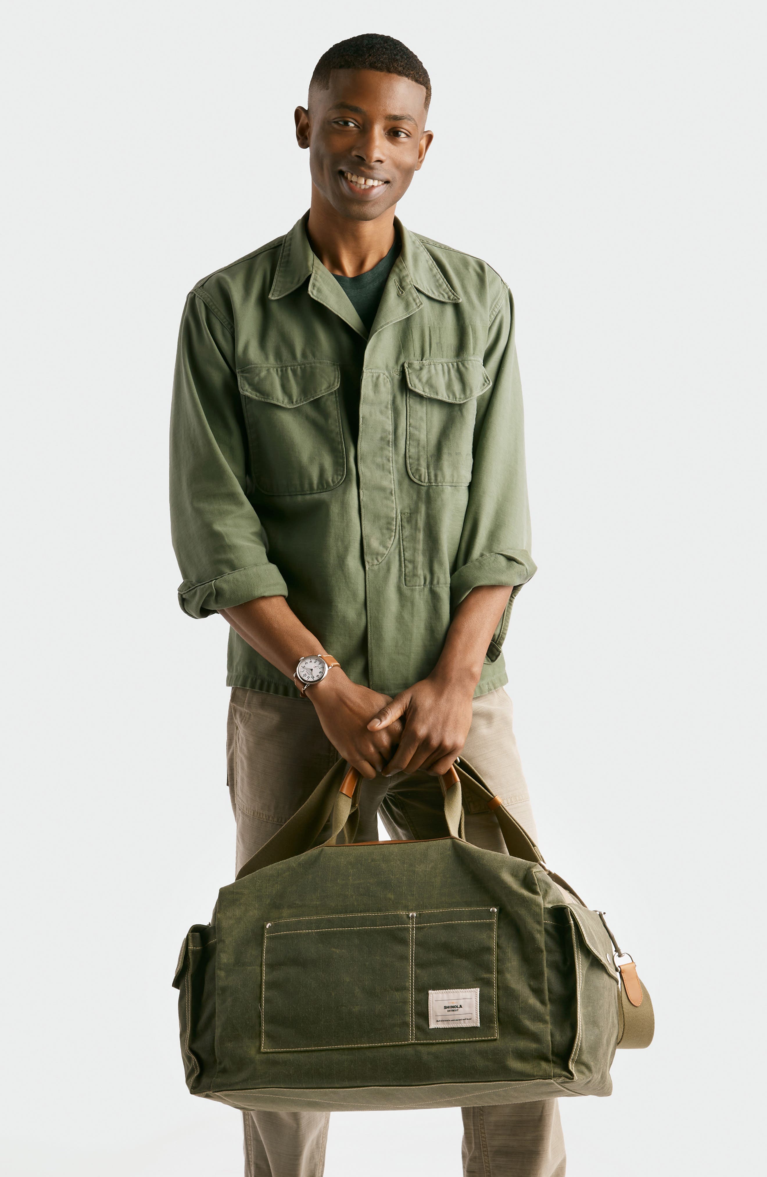 Shinola Small Runabout Waxed Canvas Duffle Bag, Alternate, color, 