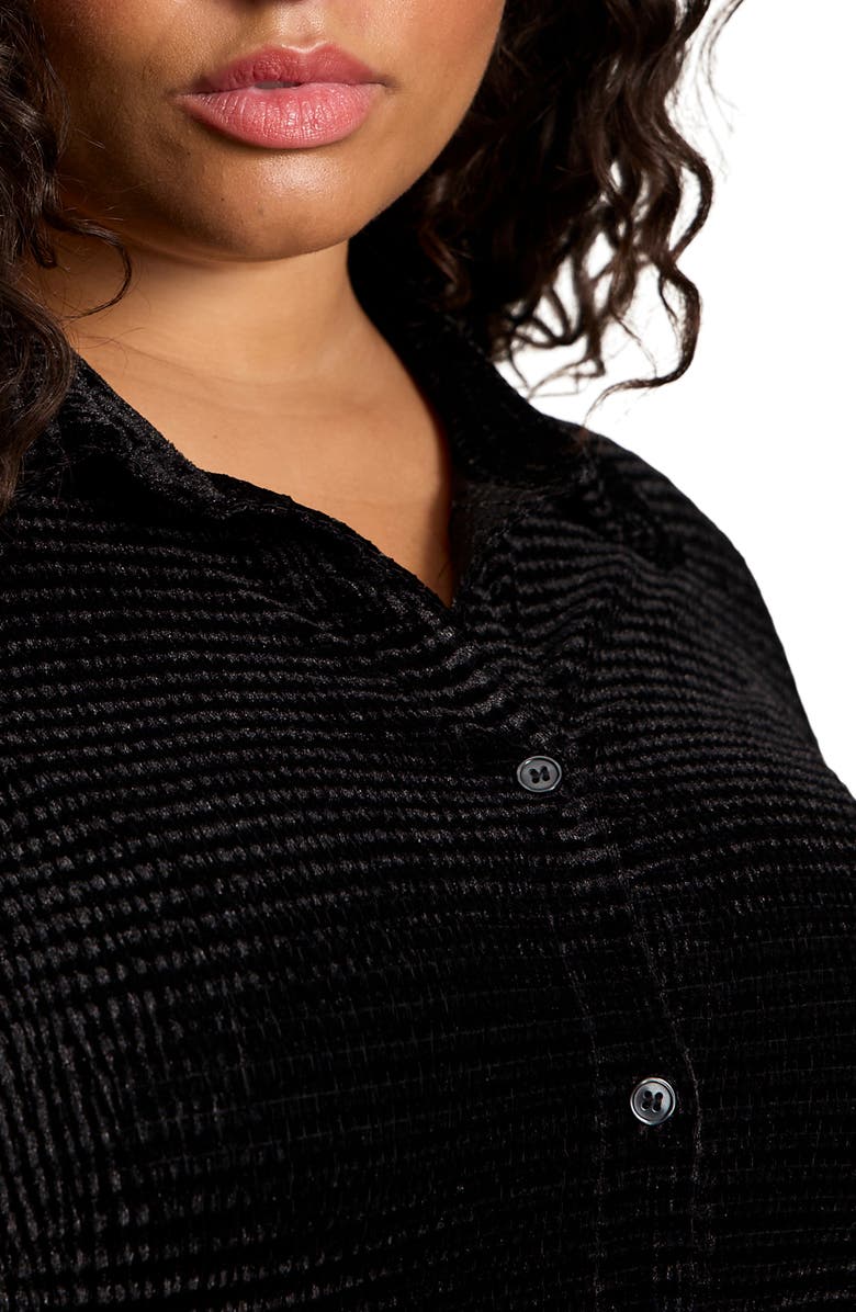 Sanctuary Fitted Textured Stripe Velvet Button-Up Shirt, Alternate, color, Black