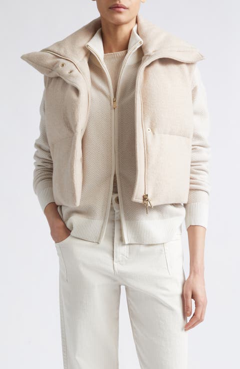 High Neck Wool Mouliné Padded Down Vest