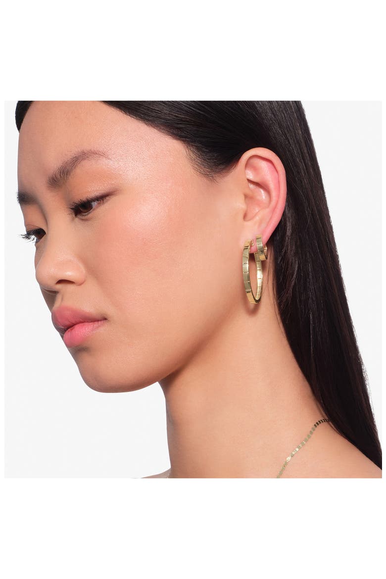 14K Gold Thin Flash Tile Hoop Earrings, Alternate, color, YELLOW