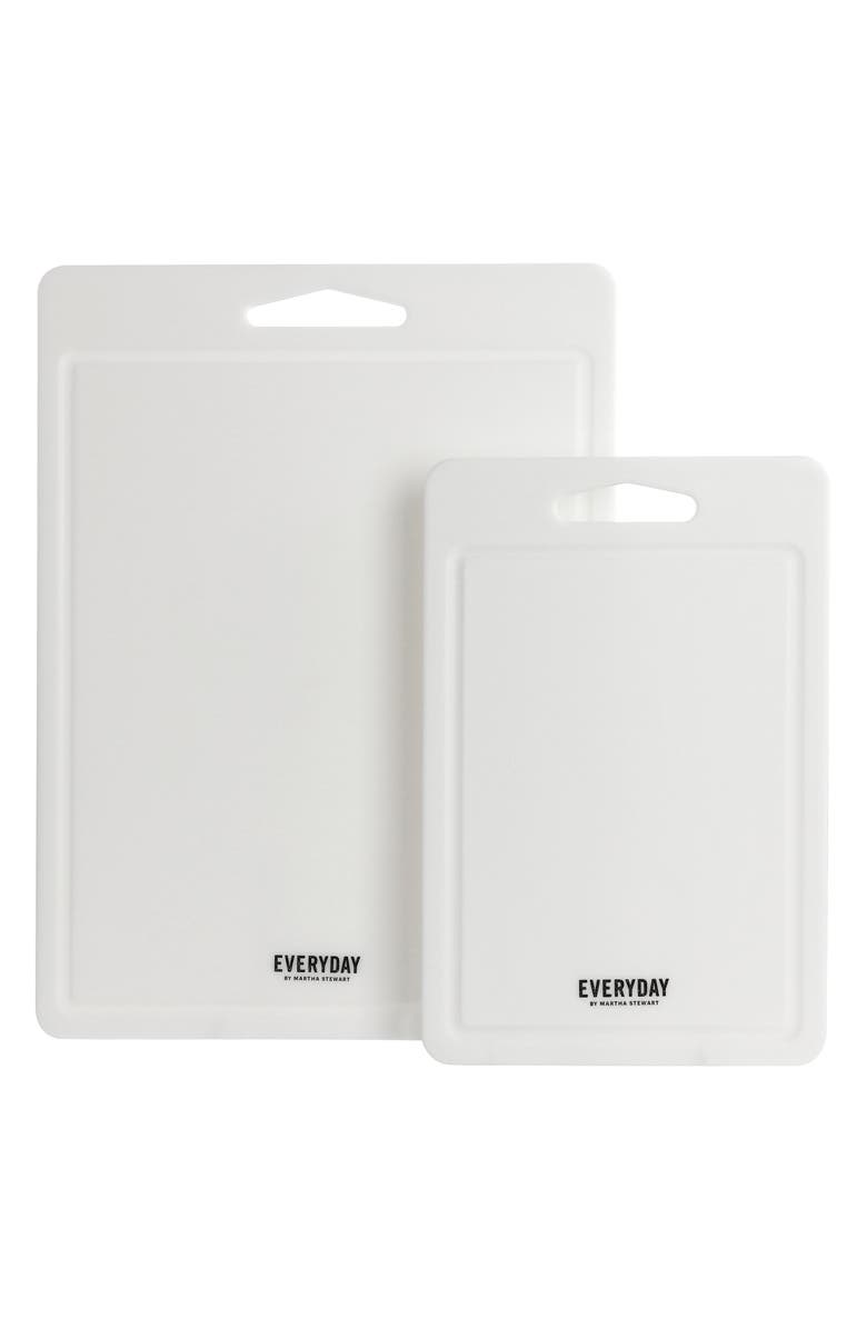 Martha Stewart Everyday Fayer 2 Piece Polypropylene 16in and 12in Cutting Board Set, Main, color, White