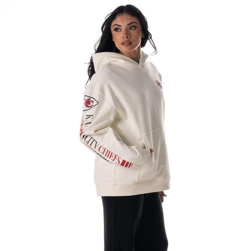 The Wild Collective Unisex Cream Kansas City Chiefs Stacked Graphic Sleeve Fleece Hoodie In White
