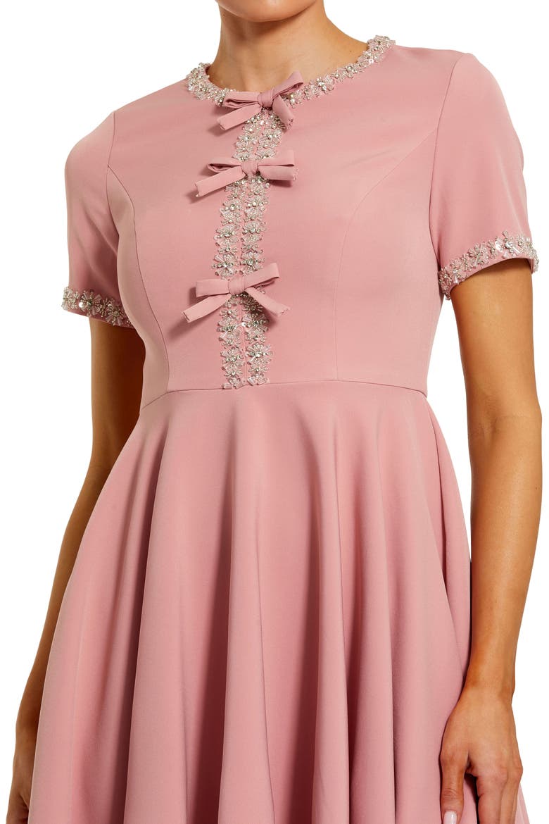 Women's Crystal Embellished Bow Front A-Line Mini Dress, Alternate, color, Dusty Rose