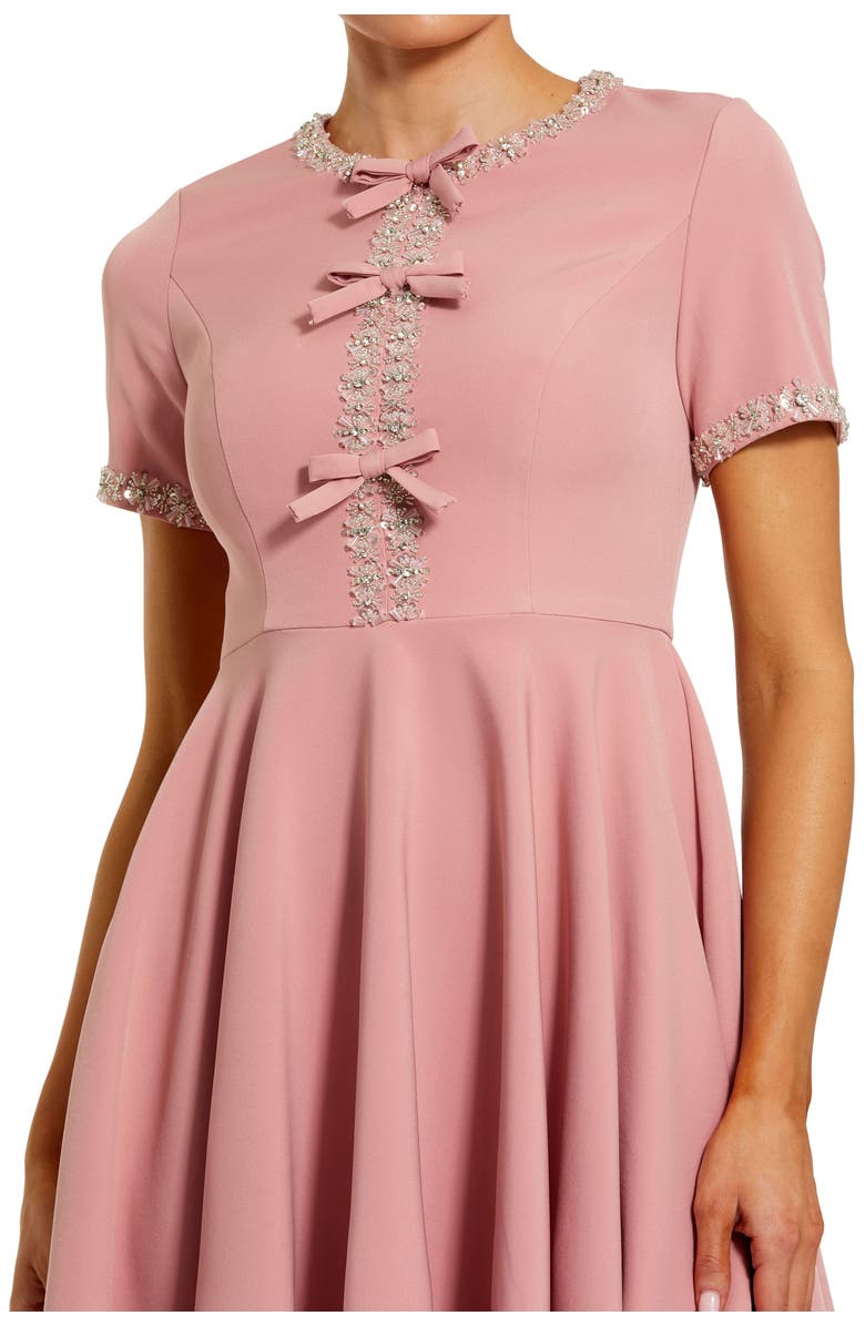 Mac Duggal Women's Crystal Embellished Bow Front A-Line Mini Dress, Alternate, color, Dusty Rose