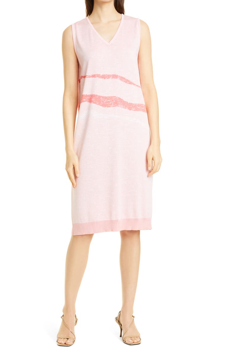 Misook Landscape Knit Dress, Main, color, Pink Clay/ Sugar Coral/ White
