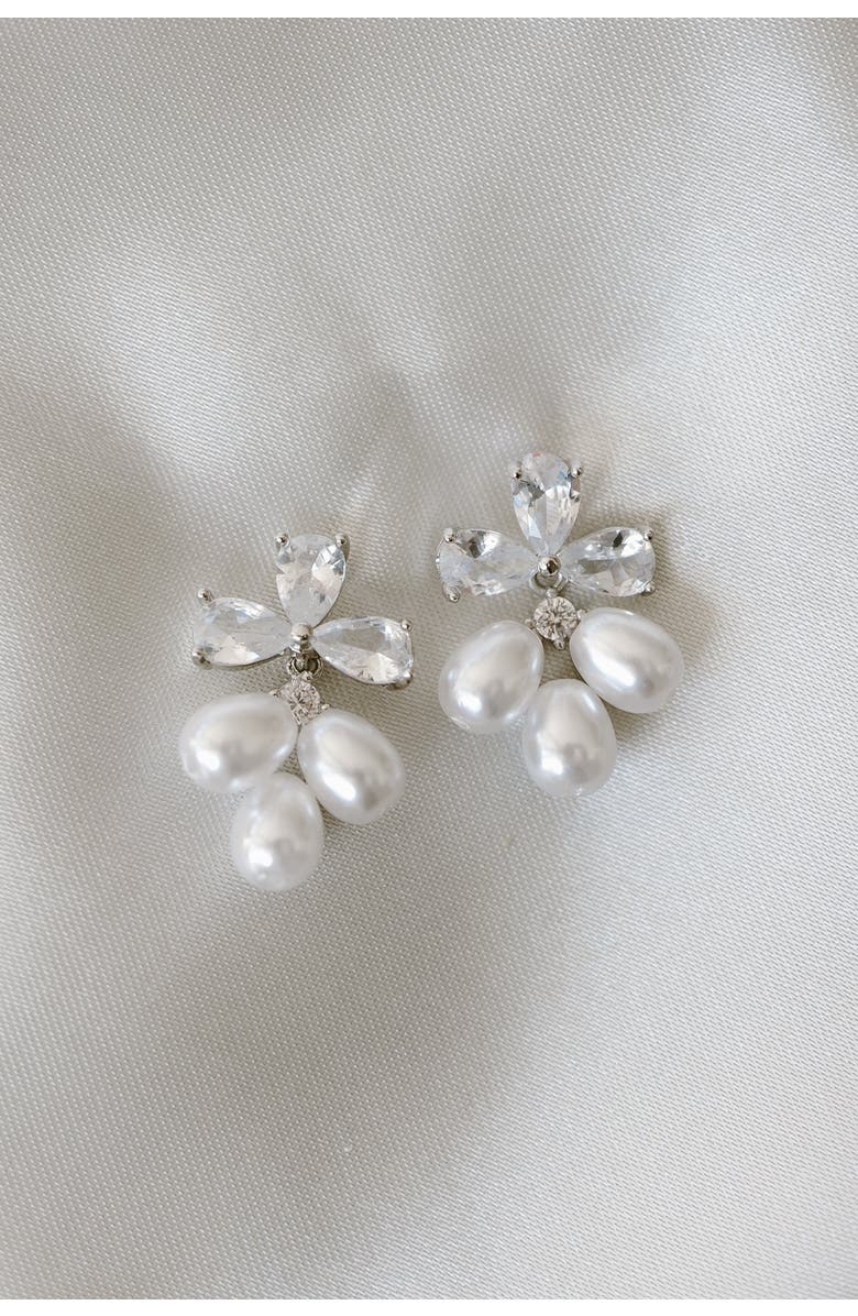 Untamed Petals Windsor Pearl Drop Earrings, Alternate, color, Silver