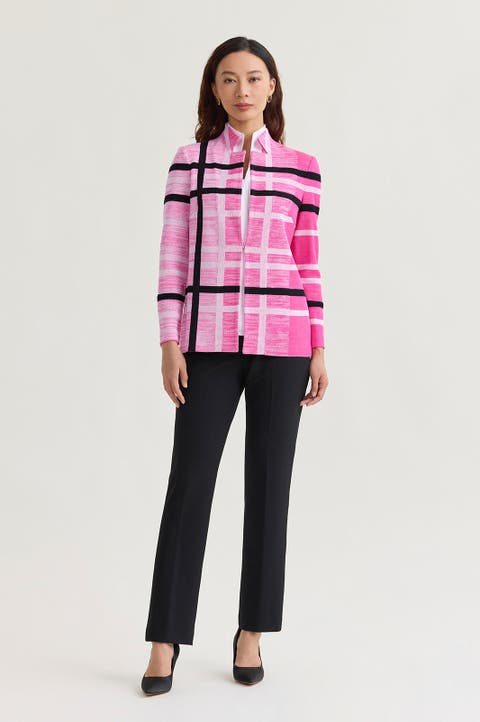 Heritage Vertical Ombre Plaid Knit Jacket
