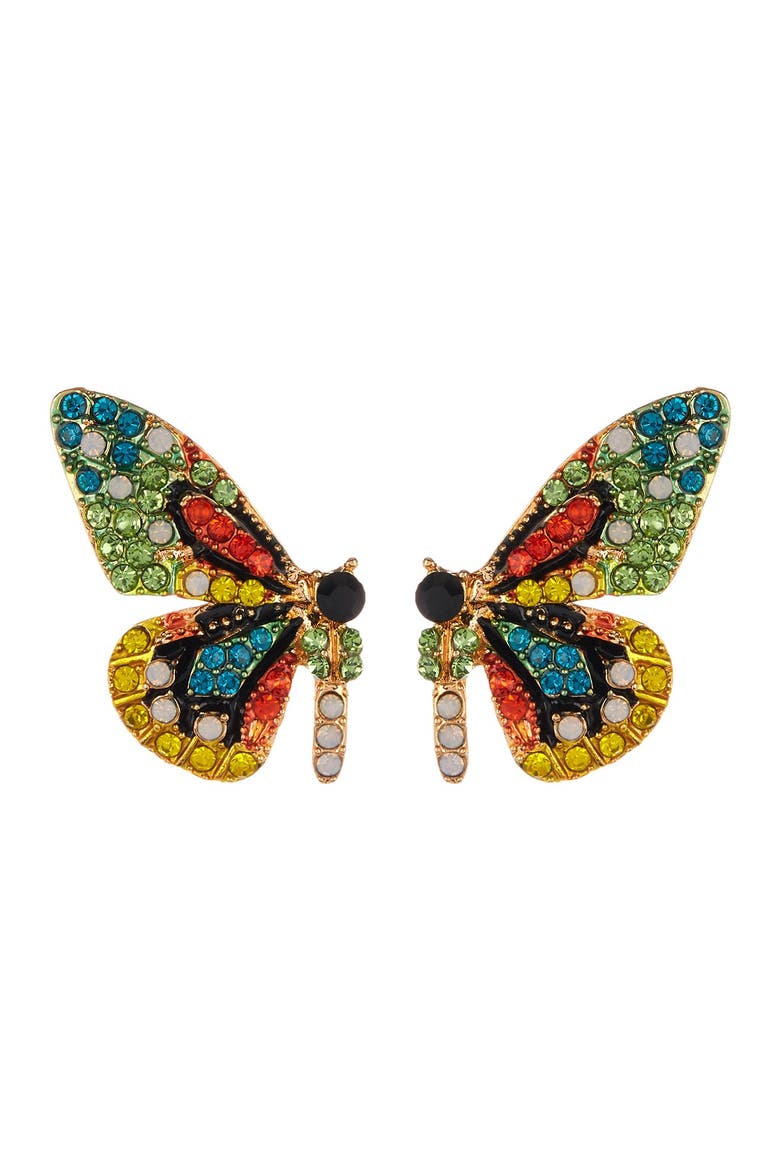 Flutter Green Crystal Butterfly Earrings, Main, color, MULTICOLORED