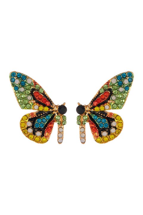 Flutter Green Crystal Butterfly Earrings