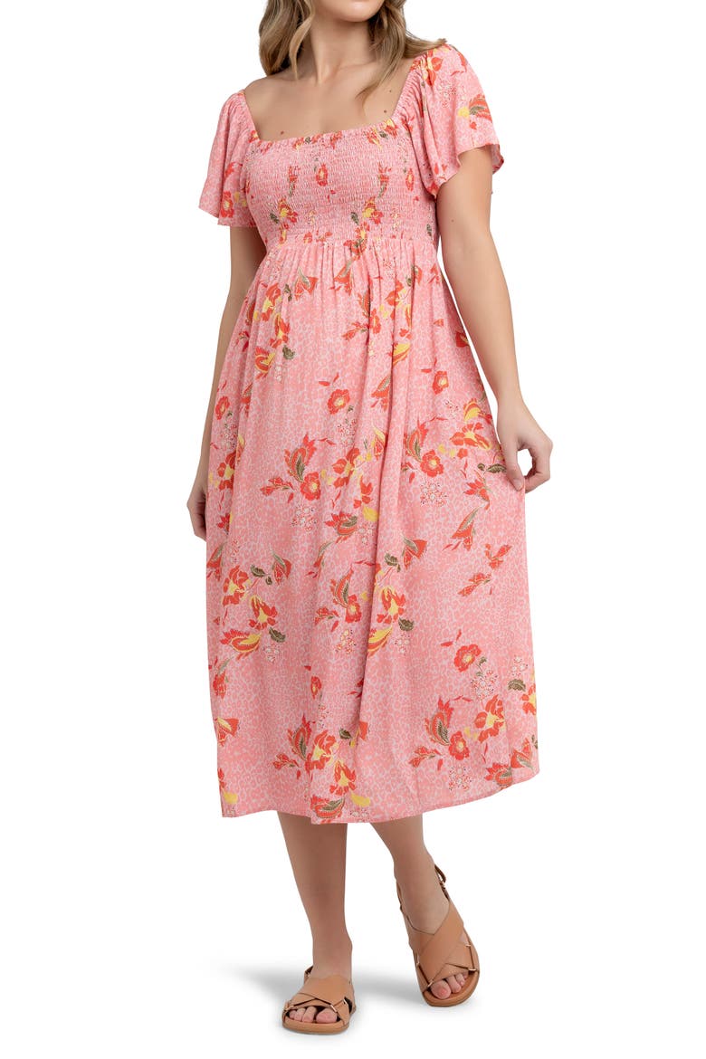 Libby Floral Print Smocked Maternity Dress, Main, color, PINK